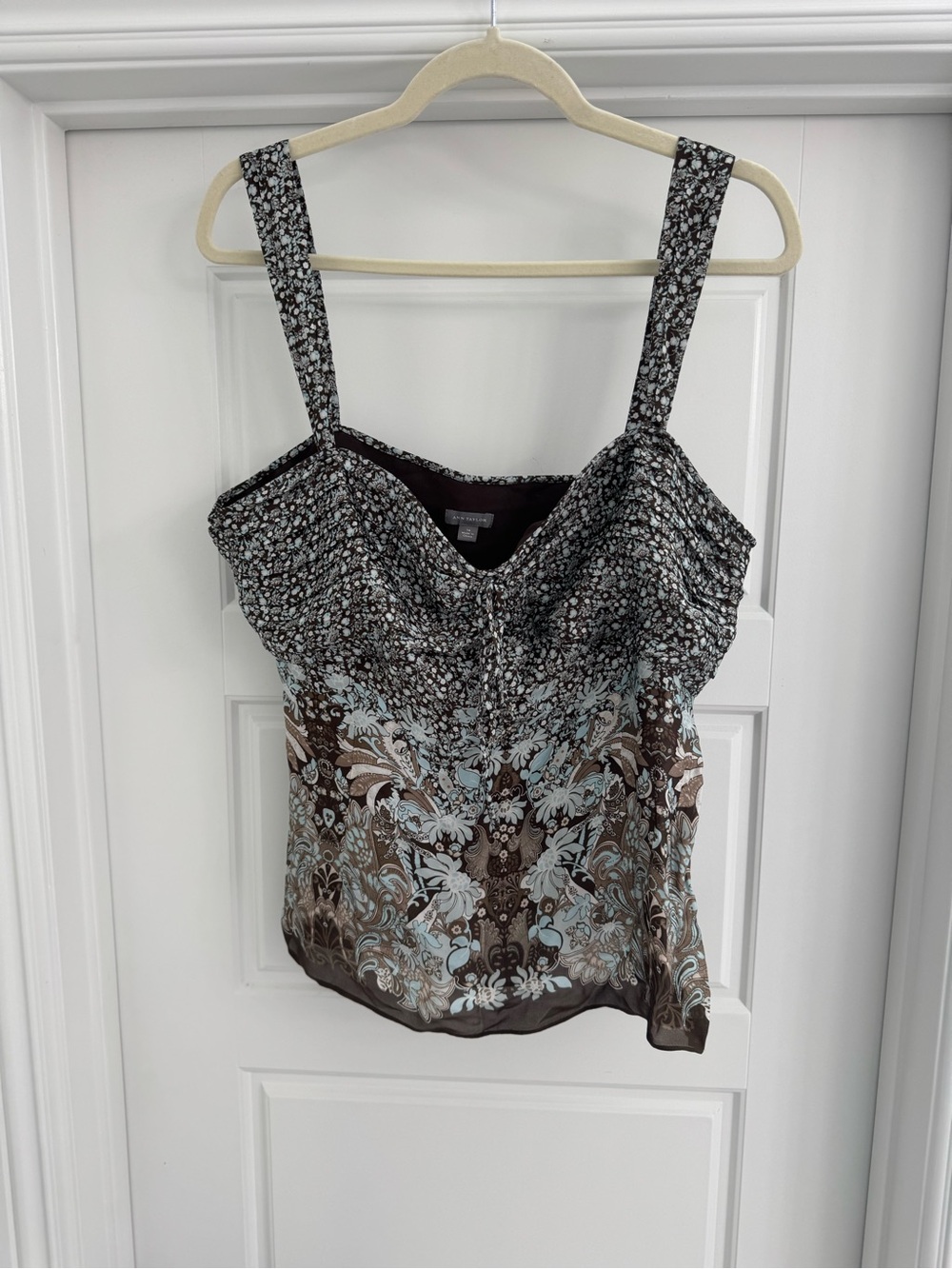 Ann Taylor Floral Brown & Blue Sleeveless Women's Top
